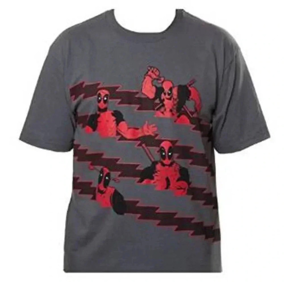 NEW Licensed Marvel Exclusive Deadpool Striped Crew Neck T-Shirt - Large - Picture 1 of 2